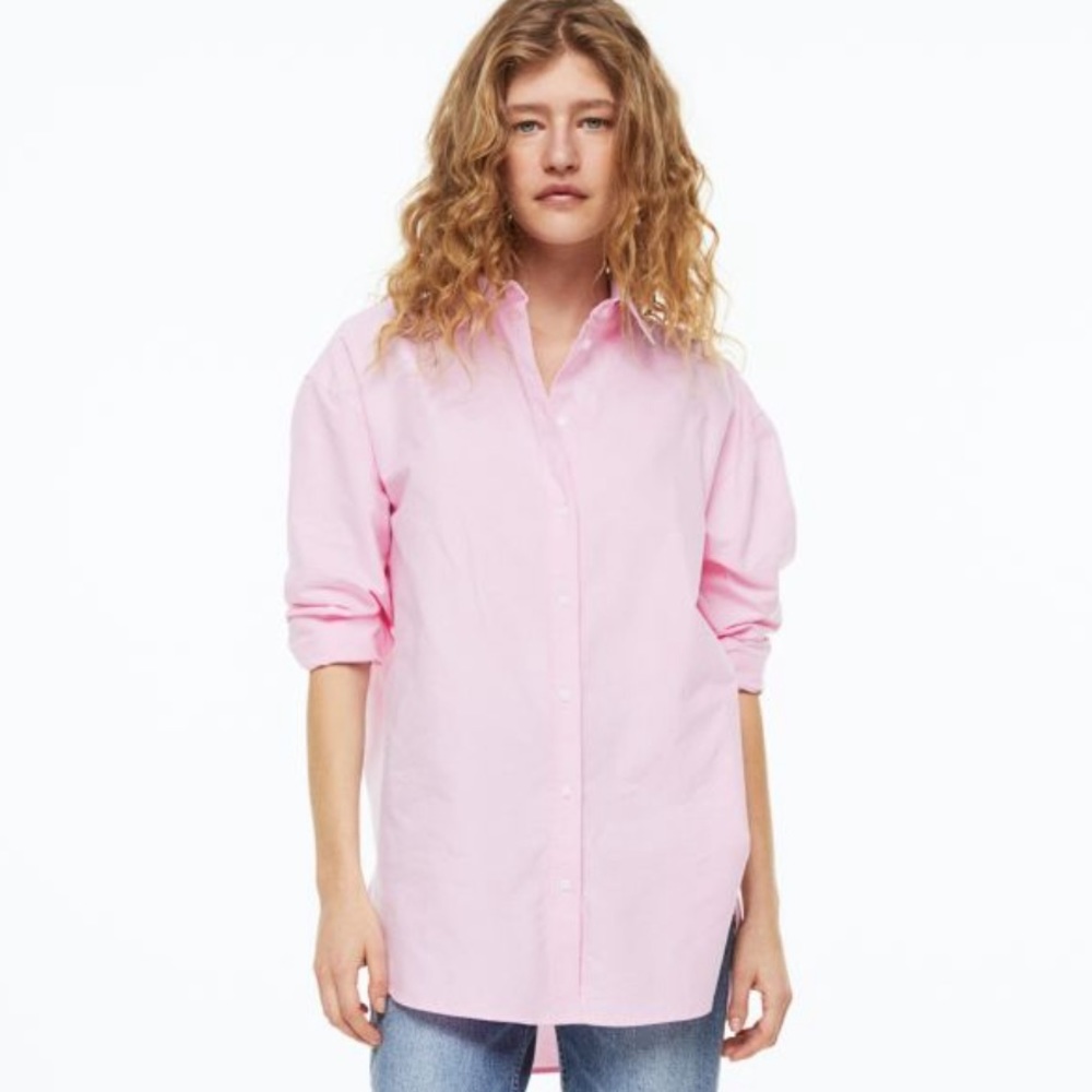 H&M Light Pink Oxford Shirt- Oversized Button Up Women’s Size Small Brand New
